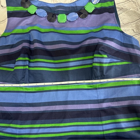 Boden Stripe Navy/Purple/Green Sheath Dress‎ with Statement Necklace – Size 18 - Picture 9 of 13